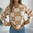 thumbnail image 6 of Felirenzacia Women’s Snowflake Checkered Sweater, Crew Neck Long Sleeve Knit Pullover, Fall Winter Christmas Clothes, 6 of 6
