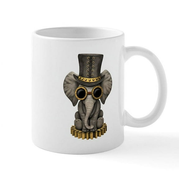 CafePress - Cute Steampunk Baby Elephant Cub Mugs - 11 oz Ceramic Mug - Novelty Coffee Tea Cup