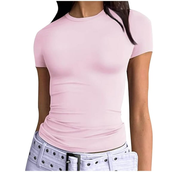 Njagoc3 Don't Miss Out! Ladies' Fashionable Solid Color Round Neck Short Sleeve T - Shirt for Summer