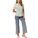 thumbnail image 2 of Blusa de mujer con cuello Peter Pan en contraste, manga corta abullonada, camisa de cuadros, talla L, verde guisante, 2 of 6