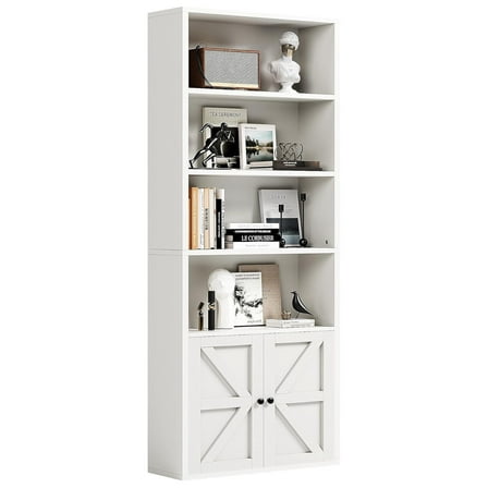 71.5" Tall Bookshelf and Bookcase, 6-Tier Wooden Bookshelves with Cabinet Doors, Floor Bookshelves and Office Storage Cabinets for Home Office, Living Room (White 1 Pack, 6-Tier)