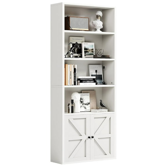 71.5" Tall Bookshelf and Bookcase, 6-Tier Wooden Bookshelves with Cabinet Doors, Floor Bookshelves and Office Storage Cabinets for Home Office, Living Room (White 1 Pack, 6-Tier)