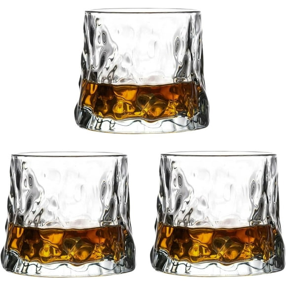 shiyou-Crystal Whiskey Glasses Set of 3, Old Fashioned Whiskey Glasses Cocktail Glasses, Rocks Glasses for Bourbon, Cocktail, Scotch, Alcohol (Glacier Texture)