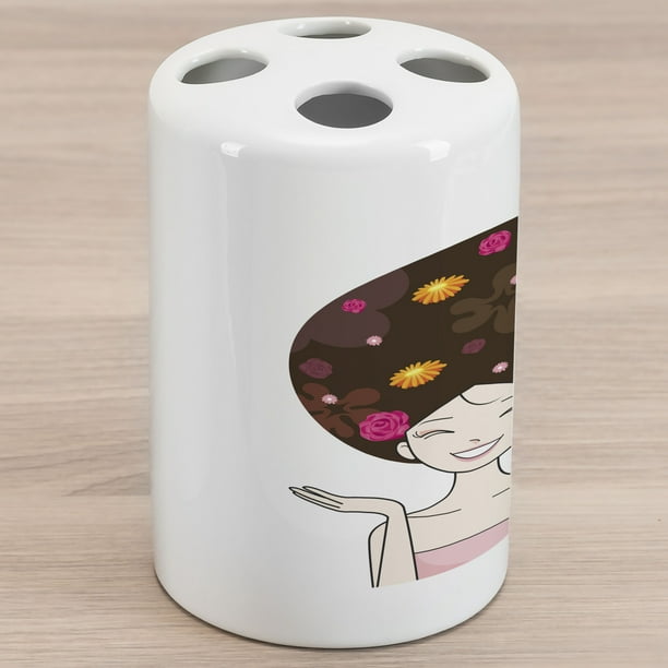 Hair Salon Ceramic Toothbrush Holder Anime Inspired Happy Face Woman With Flowers In Her Brunette Hair Decorative Versatile Countertop For Bathroom 4 5 X 2 7 Multicolor Walmart Com Walmart Com