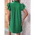 thumbnail image 6 of Women's Short Sleeve Tiered Mini Neck Sun Sundress Dress for Casual Beach Green L, 6 of 7
