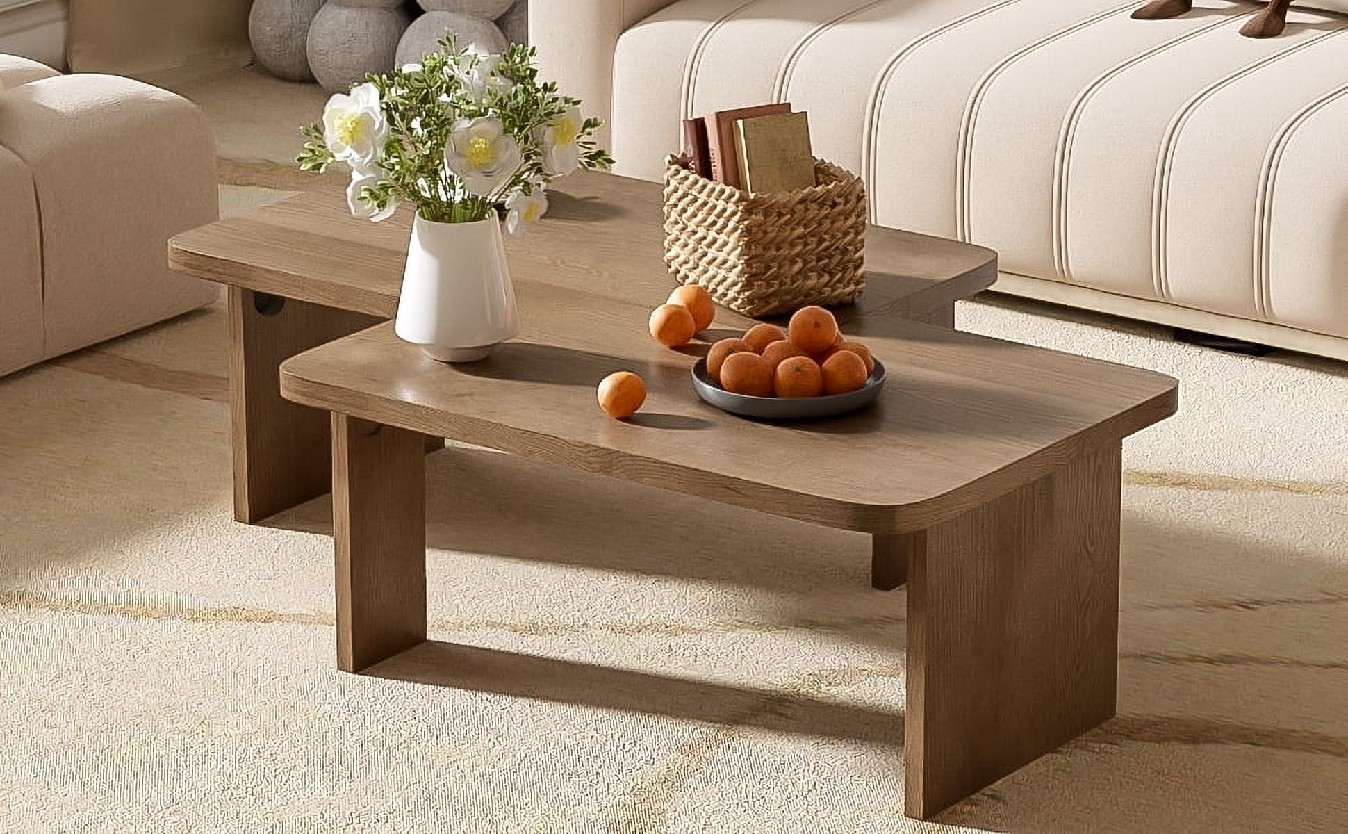 Euroco Modular Coffee Table Set of 2 – Freely Configurable Wood Grain MDF Tables with Modern Design, Compact Side Table Option