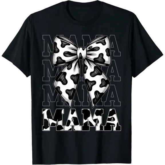 Women Mama Cow Print Coquette Bow Western T Shirt Size S-5XL