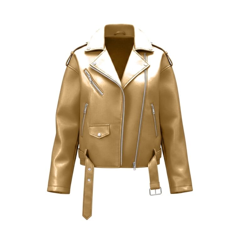 XPMWRP Women's Faux Leather Moto Jacket Metallic Zip Up Biker Coat