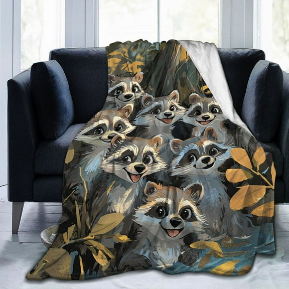 Cartoon Raccoon Throw Blanket Ultra Soft Cozy Decorative Flannel Blankets for Home Bed Couch Chair Travel 50x40