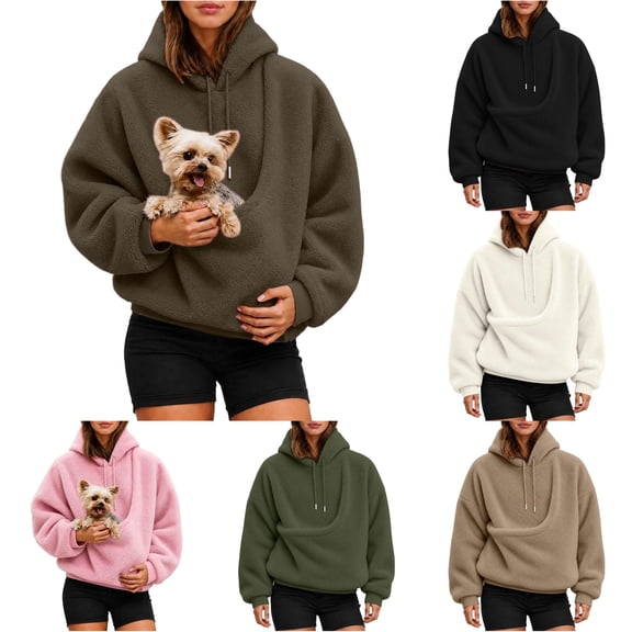 Women's Oversized Hoodie with Pet Pouch Kangaroo Pocket for Small Animals