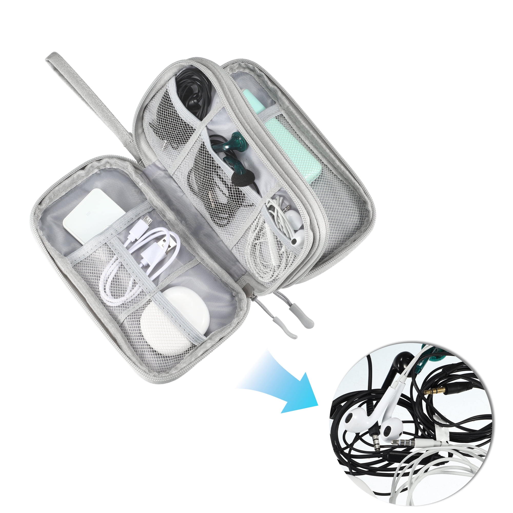 Unique Bargains Electronic Organizer Cable Double Layers Portable Pouch Gray Small