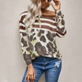 thumbnail image 3 of Sudadera con capucha para mujer, estampado de leopardo, empalme, cuello redondo, manga larga, Top suelto de otoño para mujer, marrón, XXL, 3 of 7
