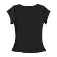 thumbnail image 4 of XAOFW Stretchy Fit Short Sleeve Knit T Shirt For Women Soft Knit Crew Neck Tee Club Party Comfortable Tops, 4 of 5