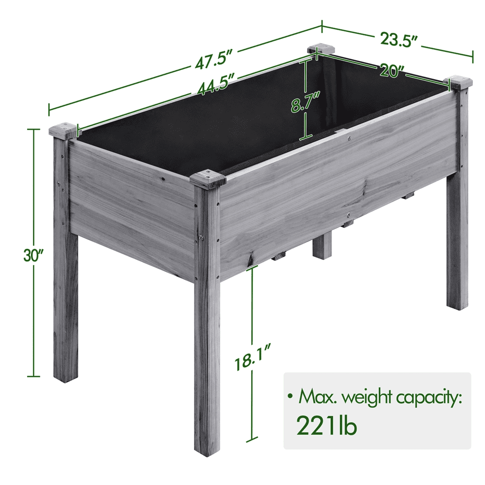 Alden Design Fir Wood Elevated Planter Raised Bed for Garden/House/Yard/Outdoor/Indoor, Gray