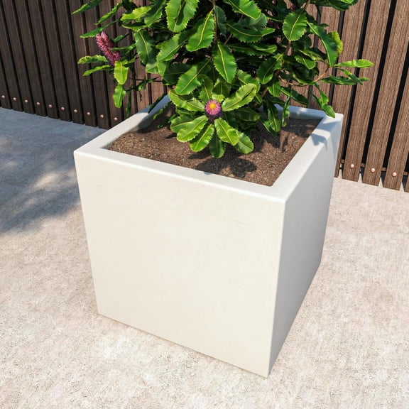 LeisureMod Fern Fiberstone and MGO Clay Planter, Mid-Century Modern Square Planter Pot for Indoor and Outdoor (White, 24 Inch)
