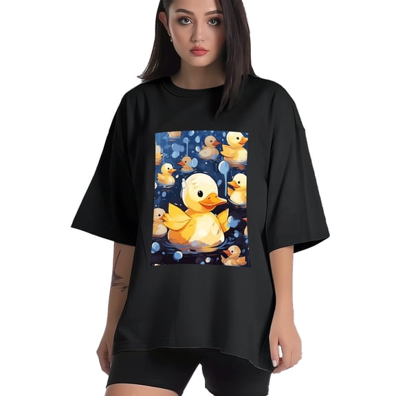 Plus Size Shirt for Women Black Tops for Women Short Sleeves Shirt for Women Cute Ducks T Shirt Crewneck Shirt for Women XS