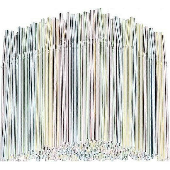 200 pajitas flexibles reutilizables de colores con rayas multicolor.