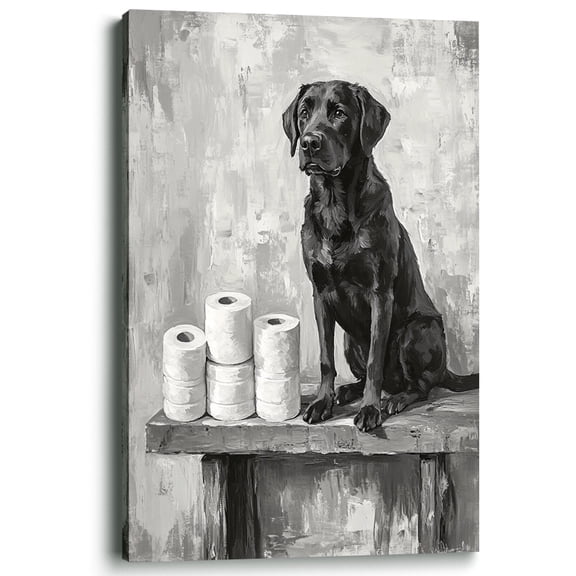 Wallume Store Funny Black Lab Toilet Paper Rustic Canvas Wall Art Bathroom Restroom Decor 12x8 Inch