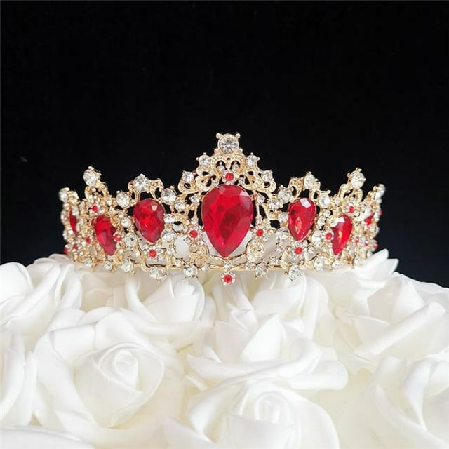 Tian Sweet 37005-RD 7 oz Grand Strass Tiare Gâteau Topper - Rouge