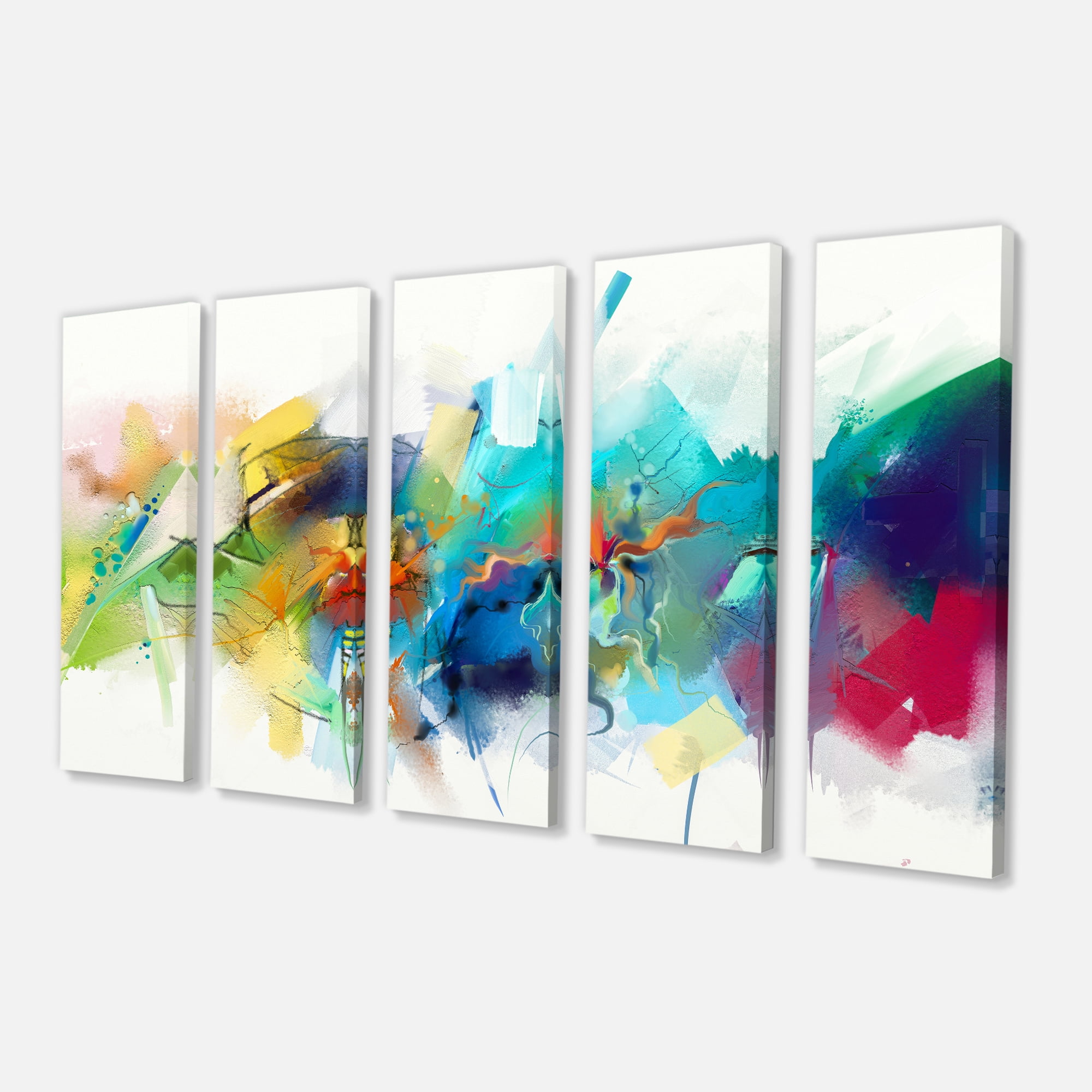 Designart 'Brush Stroke Colorful Oil Painting ' Contemporary Painting Print on Wrapped Canvas set