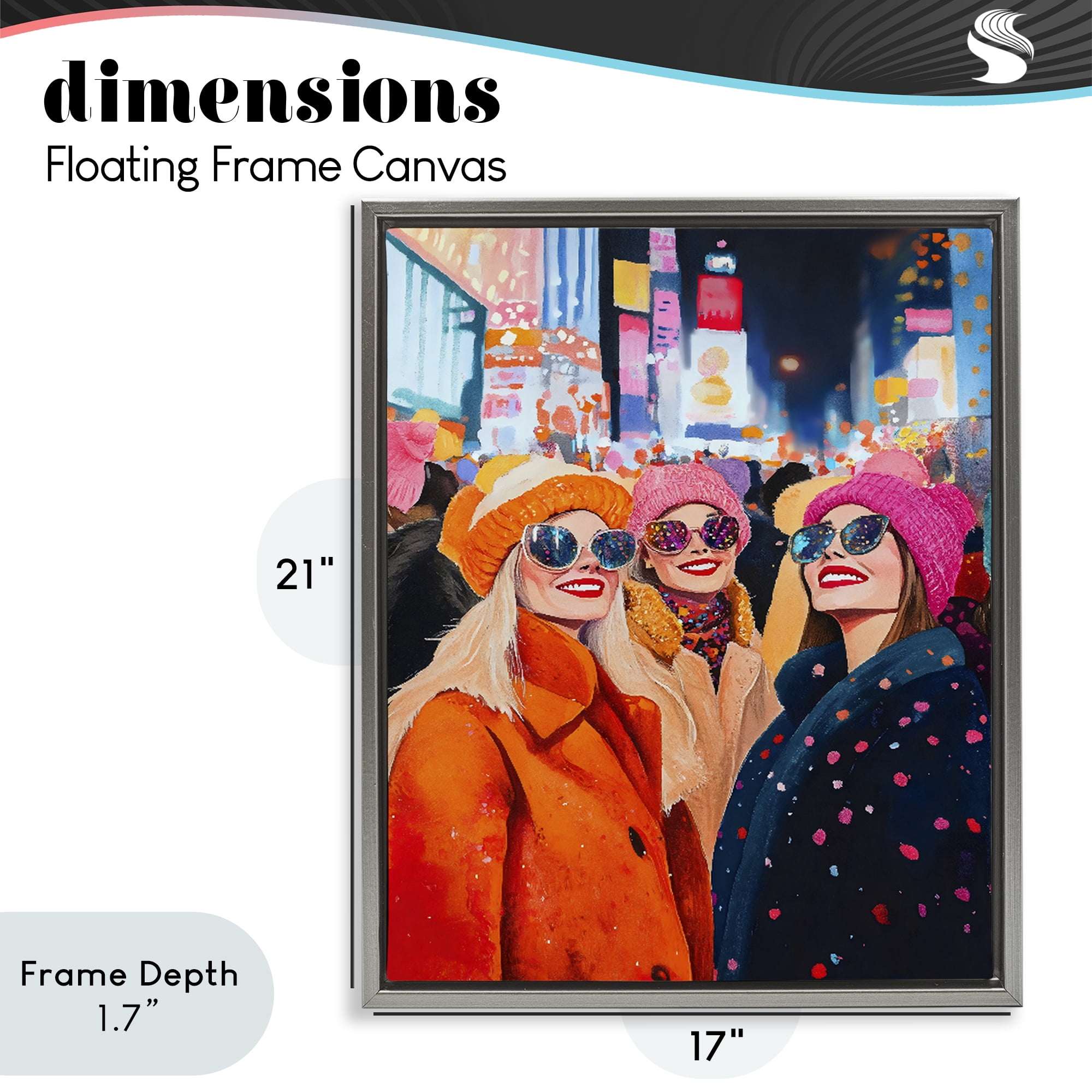 Stupell Industries New Year's Girls in City Gray Framed Floater Canvas Wall Art, design by LSR Design Studio