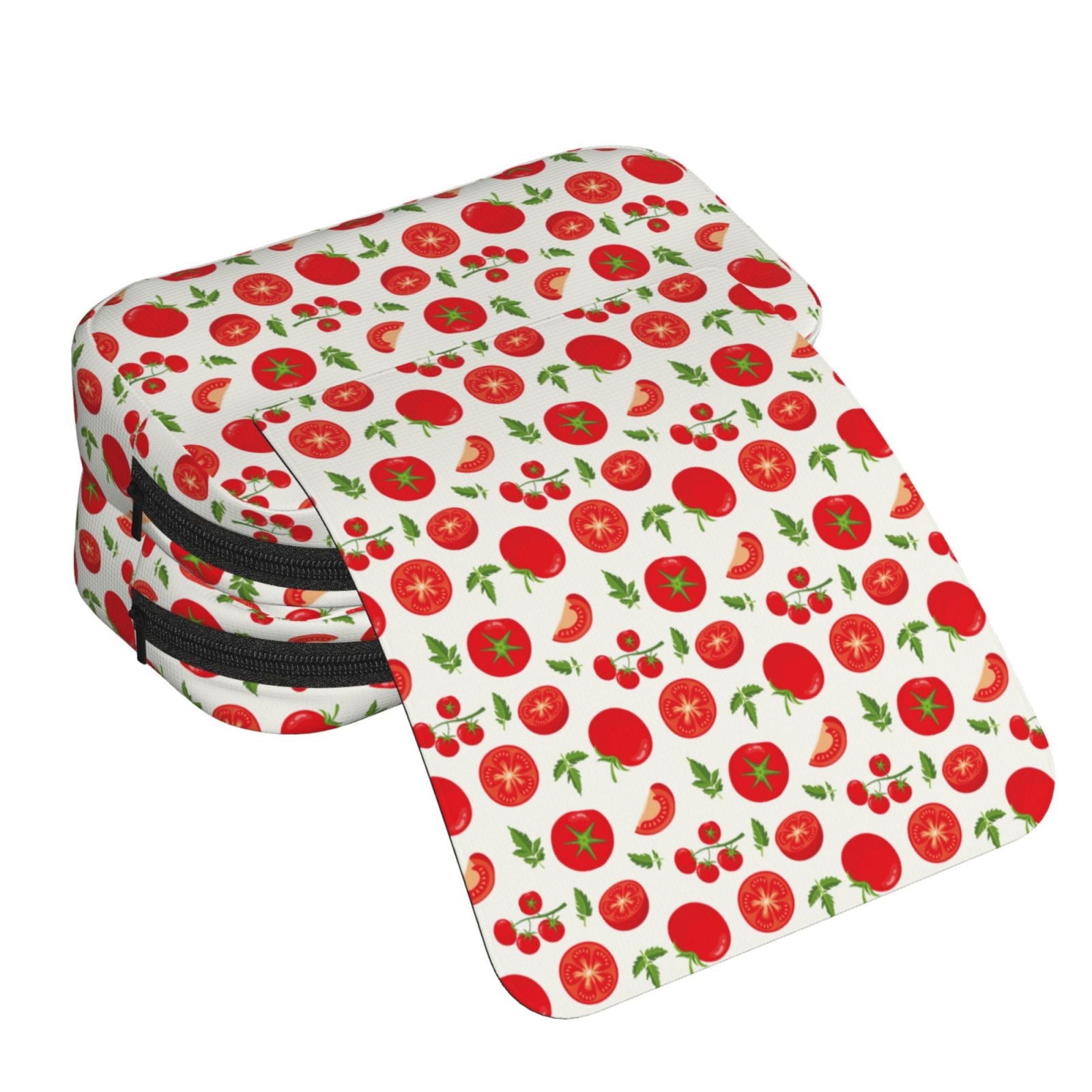 Rateoe Fresh Red Tomato Pattern Double Clamshell Pen Case, Storage Organizer with Two Zipper Compartments– Holds Up to 50 Pencils & Pens
