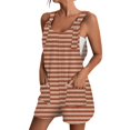 thumbnail image 2 of Women's Sleeveless Romper Jumpsuit - Loose Striped Summer Casual Overalls with Pockets & Adjustable Straps ,Orange,XL, 2 of 8