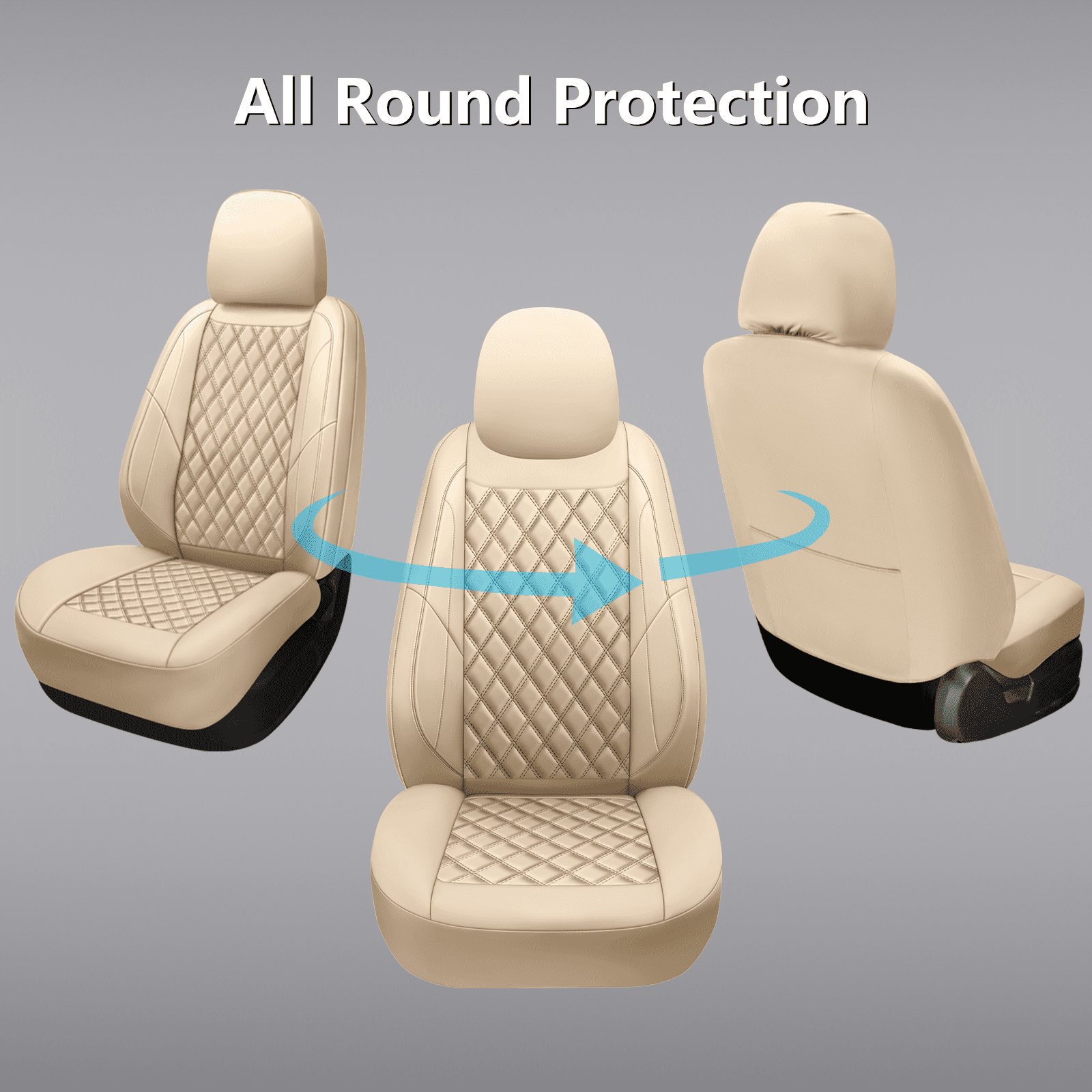 NS YOLO Premium Leather Car Seat Covers Front, Universal Fit for Cars, Trucks & SUVs, Waterproof Car Seat Cushion, Front Seat Protector, Beige