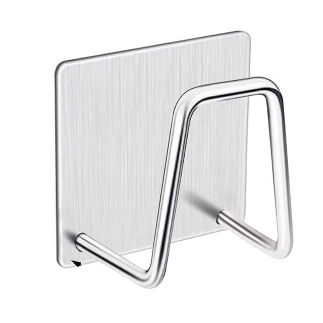 Nvzi Gancho de acero inoxidable 304 sin agujeros de 4 piezas con soporte de esponja de acero inoxidable, gancho de baño de cocina, gancho para ropa, gancho para sombrero, soporte de esponja (plata)