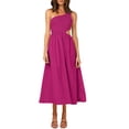 thumbnail image 2 of Women's Long A-line Dress, Summer Sleeveless One-shoulder Smocked Solid Color Cutout One-piece, 2 of 6