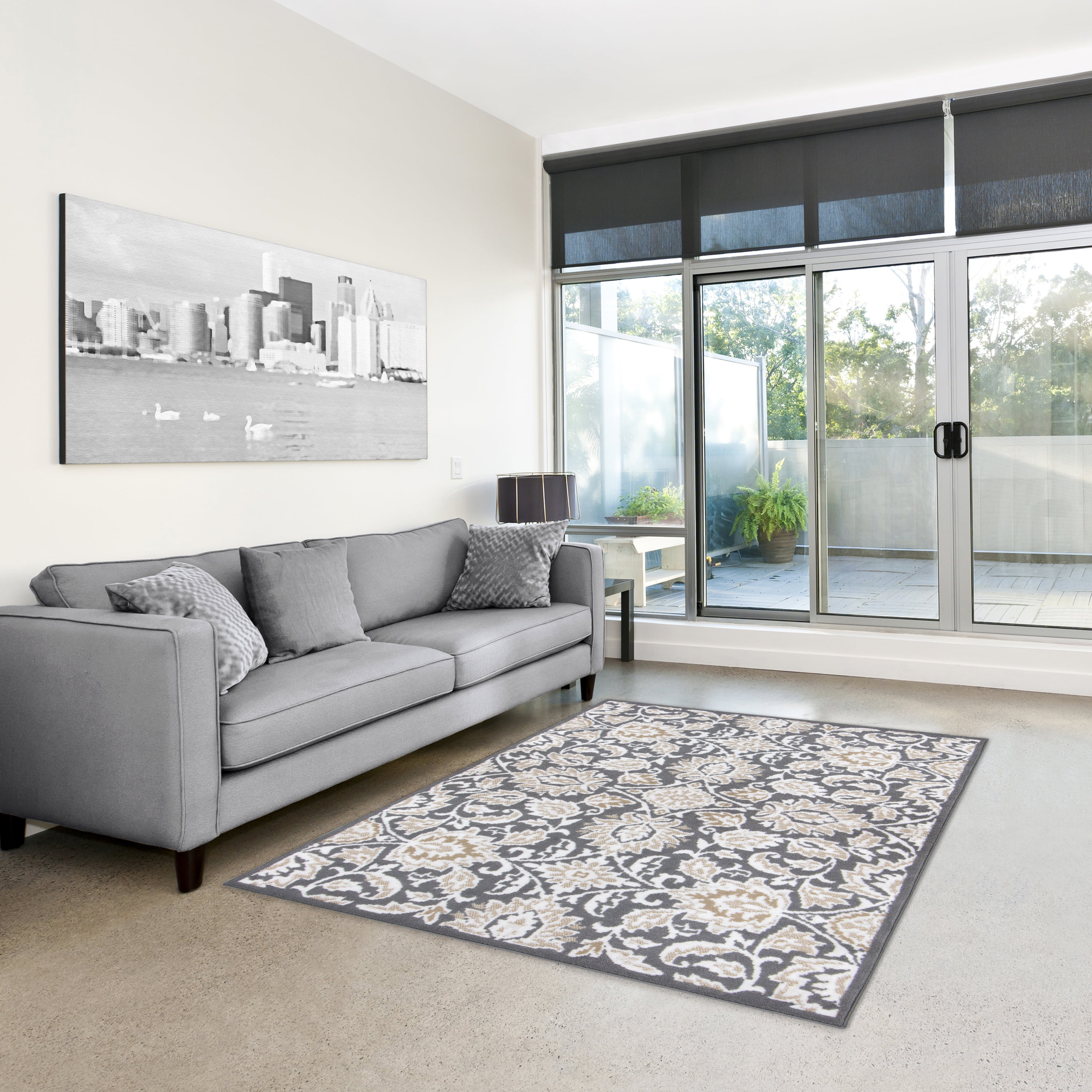 Mainstays Damask Charcoal, Indoor Area Rug, 4'11" x 6'6"