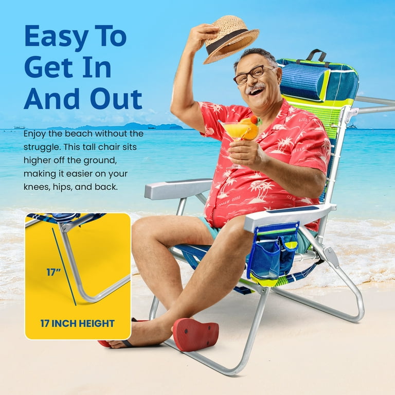 Homevative High Beach Chair - Folding Backpack with Seat Straps