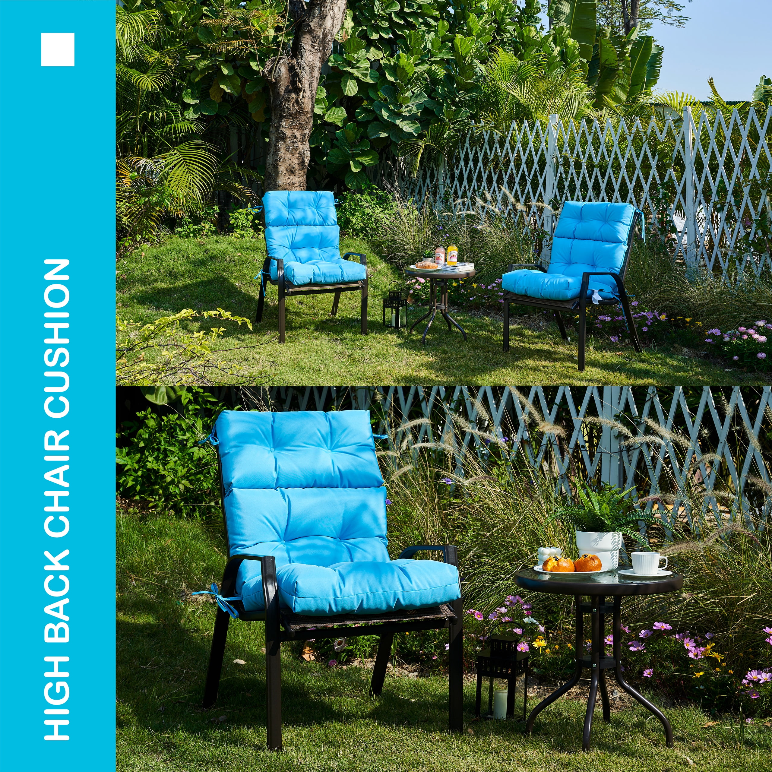 YOOZEKU Outdoor High Back Adirondack Rocking Chair Cushions set of 2,Waterproof Tufted Patio Seat Cushions for Outdoor Furniture with Ties,45x22 Inch, Aqua Blue