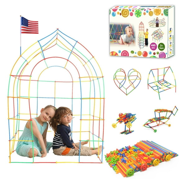 Straw Constructor STEM Building Toys 480 Pcs Interlocking Toy for Kids 3 4 5 Ages