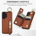 thumbnail image 4 of Designed for Samsung Galaxy A53 5G PU Leather Back Case, Vintage Kickstand Card Slots Finger Ring Zipper Drop Protective Business Phone Cover Compatible with Samsung Galaxy A53 5G - Brown, 4 of 8