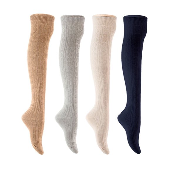 Lian LifeStyle Women's 4 Pair Adorable Comfortable Soft Thigh High Over Knee High Cotton Socks Size 6-9 L1024 Beige,Light Grey,Cream,Navy