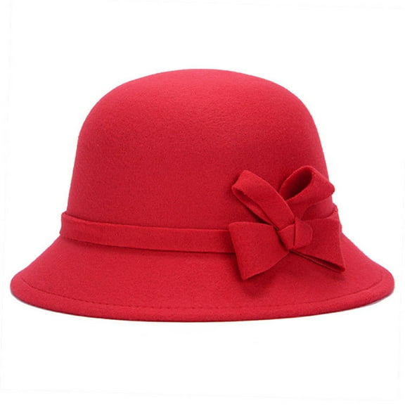 ievspot 1 Pcs Women Vintage Felt Cloche Hat Winter Vintage Bow Fedora Bucket Hat Bowler Hats for Womens