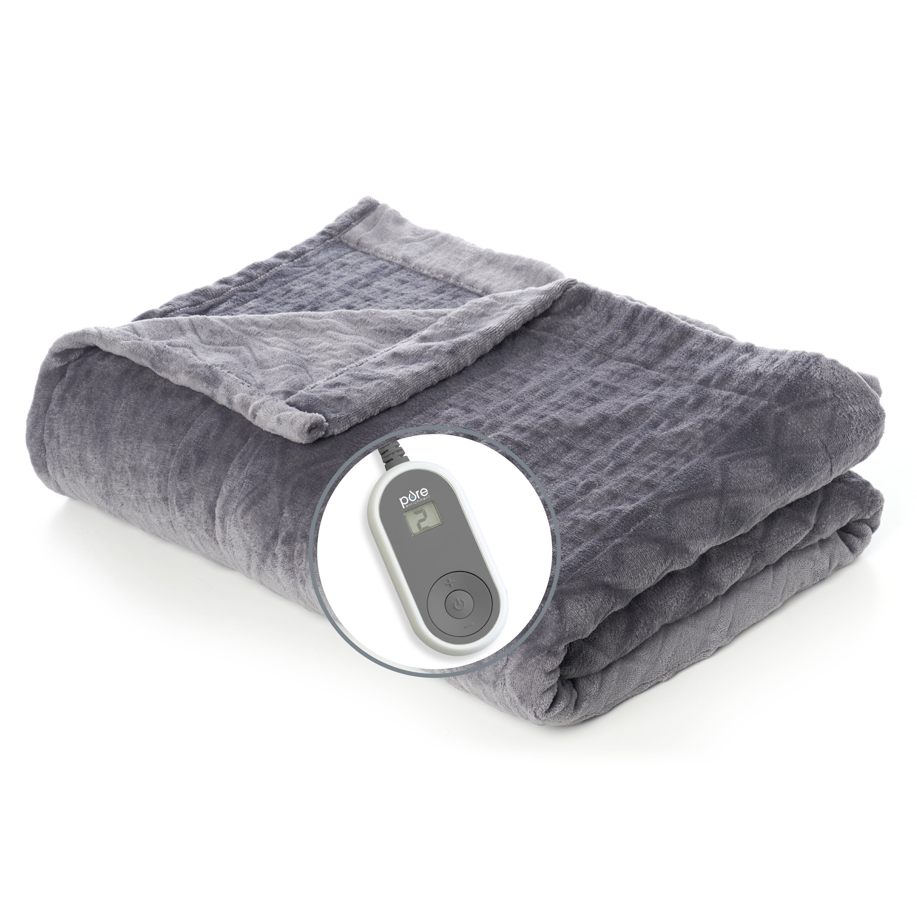 Blue Heated Electric Fleece Blanket with 5 Heat Settings Machine Wash Twin 