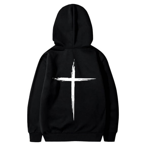 Essentials Hoodie for Men Jesus Inspirational Religious Faith Cross Graphic Hooded Mens Casual Clothing,Black,S