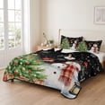 thumbnail image 2 of Quilts Twin Size Bedding Set, Christmas Snowman Lightweight Quilted Comforter, Black Cardinal Bird Xmas Snowflake Tree Soft Reversible Bedspread Coverlet with Pillow Covers for All Season, 68" x 86", 2 of 9