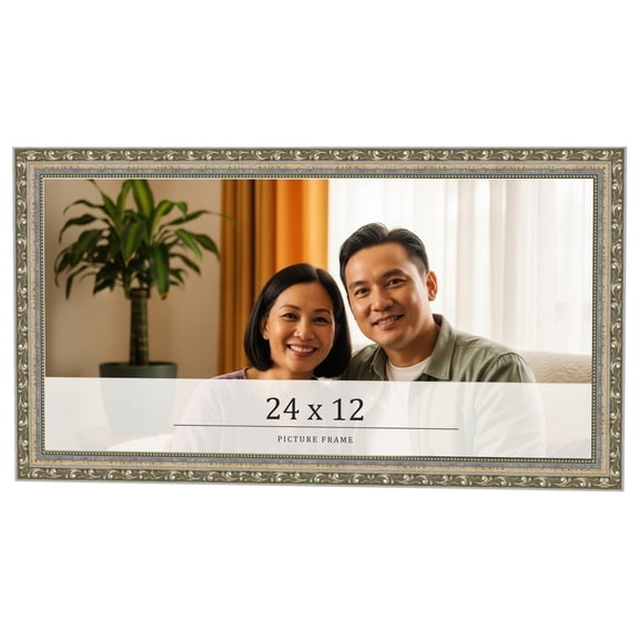 24x12 Frame Silver Solid Wood Picture Frame Width 1.125 Inches | Interior Frame Depth 0.375 Inches