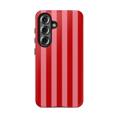 Red and Pink Stripe Tough Phone Case Compatible with Galaxy S21, S22, S23, S24, S25 and S26 Series, Linear Pattern Protective Cover
