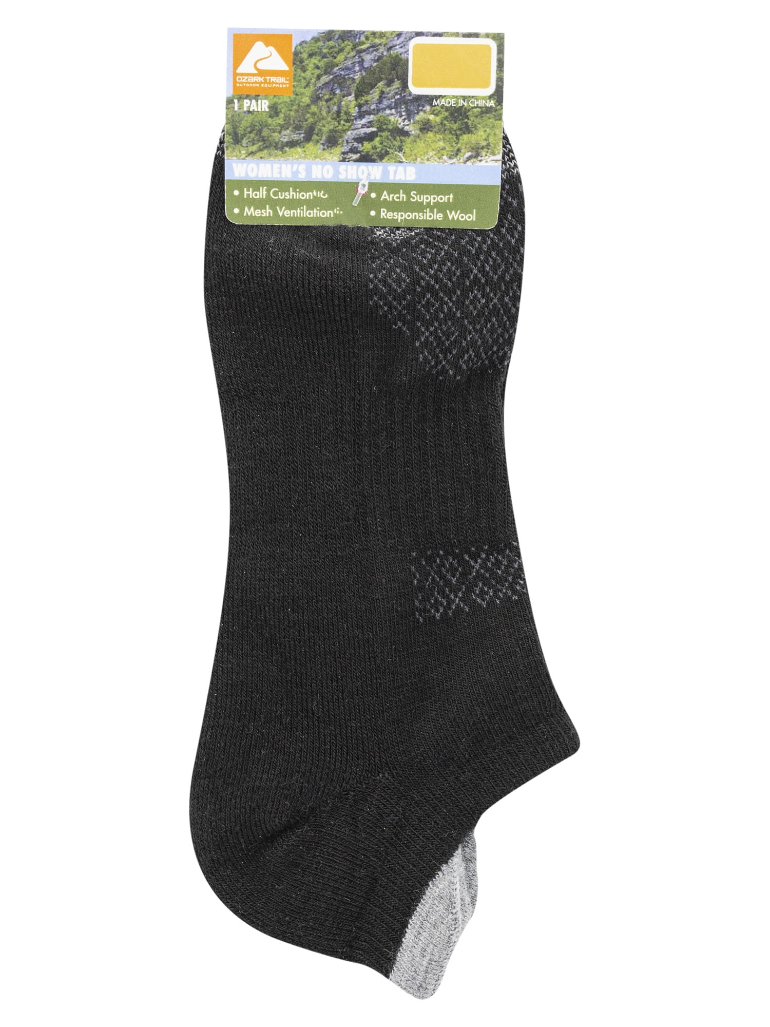 Ozark Trail Women's Merino Wool Blend No Show Tab Hiking Socks, 1 Pack