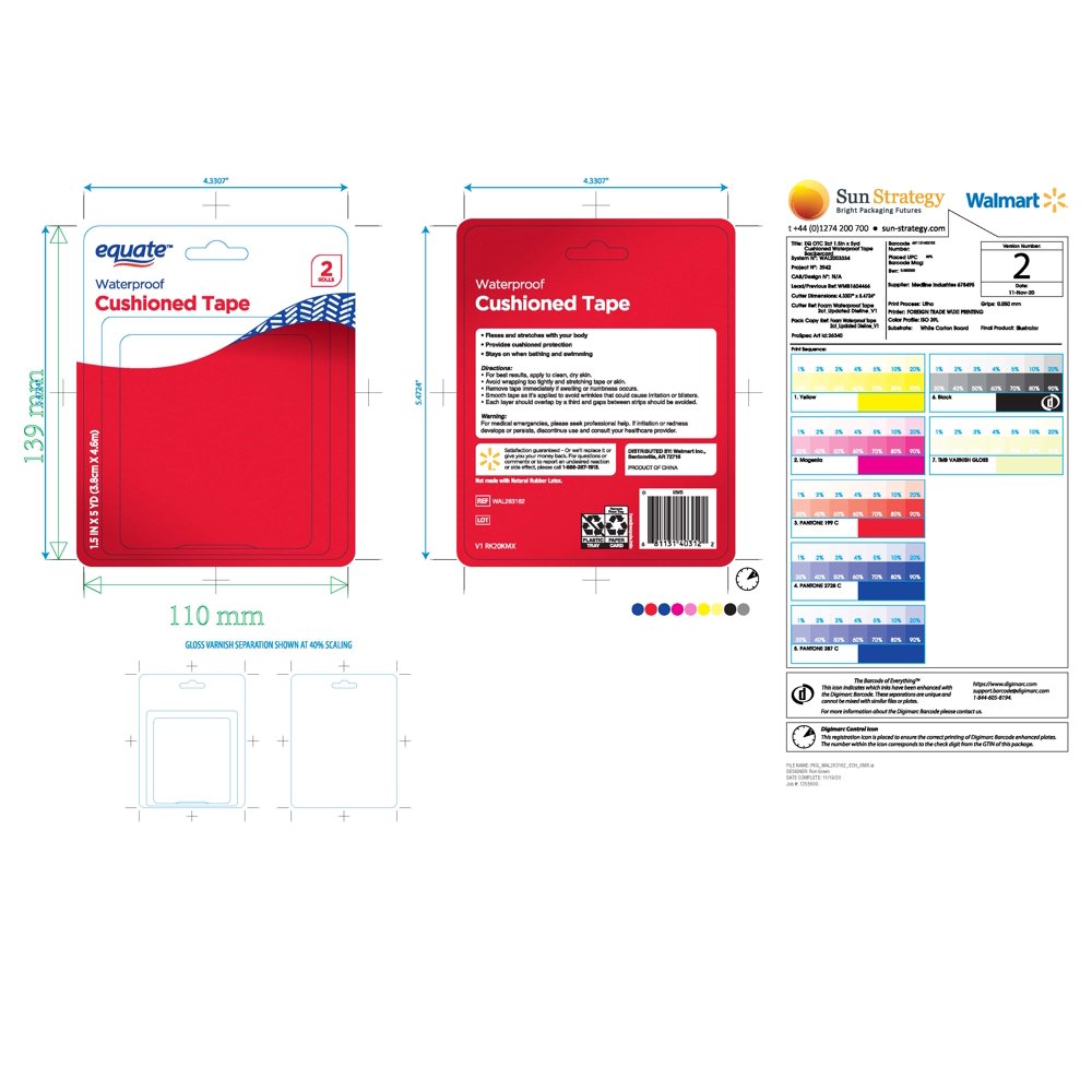 Equate Waterproof Cushioned Tape, 1.5" x 5 yd, 2 Count