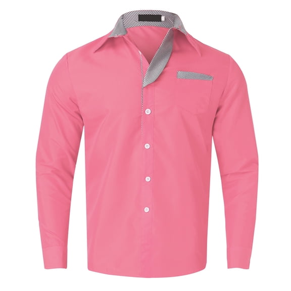 Gubotare Mens Shirts Casual Mens Casual Dress Shirts Long Sleeve Button Down Shirts Winter Shirts (Pink,4XL)
