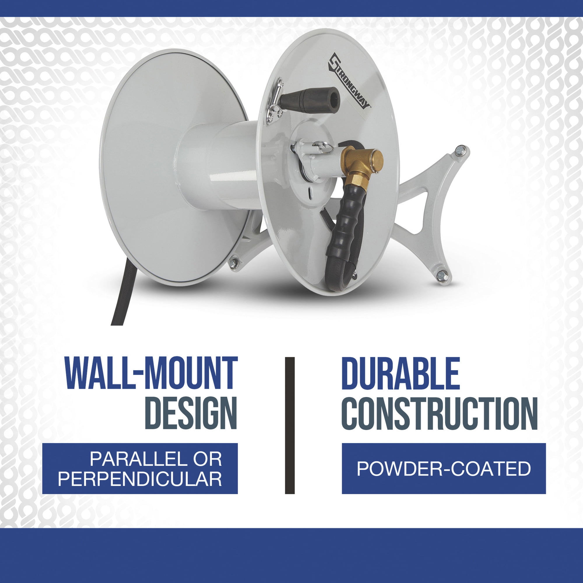 Strongway Wall-Mount Hose Reel, Holds 5/8in. x 150ft. Hose, 150 PSI, 6ft. Lead-In Hose