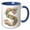 Blue/White, variant on 3drose, Pretty Watercolor Floral Monogram Letter S, 11oz Two-tone Black Mug