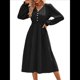 thumbnail image 3 of Vestido Mini de Larga con Escote en V para Mujer, Corte A, Cintura Alta, Informal, Fluido, Ideal para Invitadas A Cócteles y Bodas. Negro M, 3 of 10