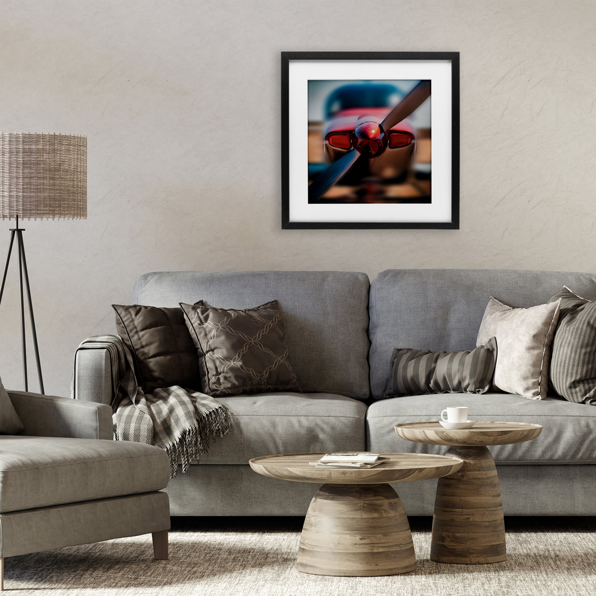 Stupell Industries Red Aircraft Propeller Black Framed Print Under Glass, design by Renel Peters