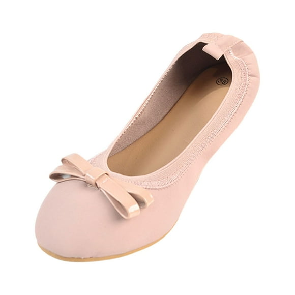 hopeusnice Women's Ballerina Flats Comfortable Suede Bowknot Slip On Flats Shoes Soft Sole Low Heel Ballerina Shoes Pink 40